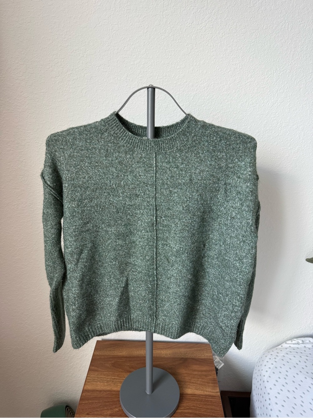 Muted Green Crewneck Sweater with Center Seam